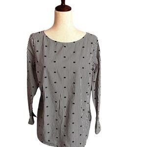 Talbots Black & White Striped Polka Dot Striped Top Blouse Size M